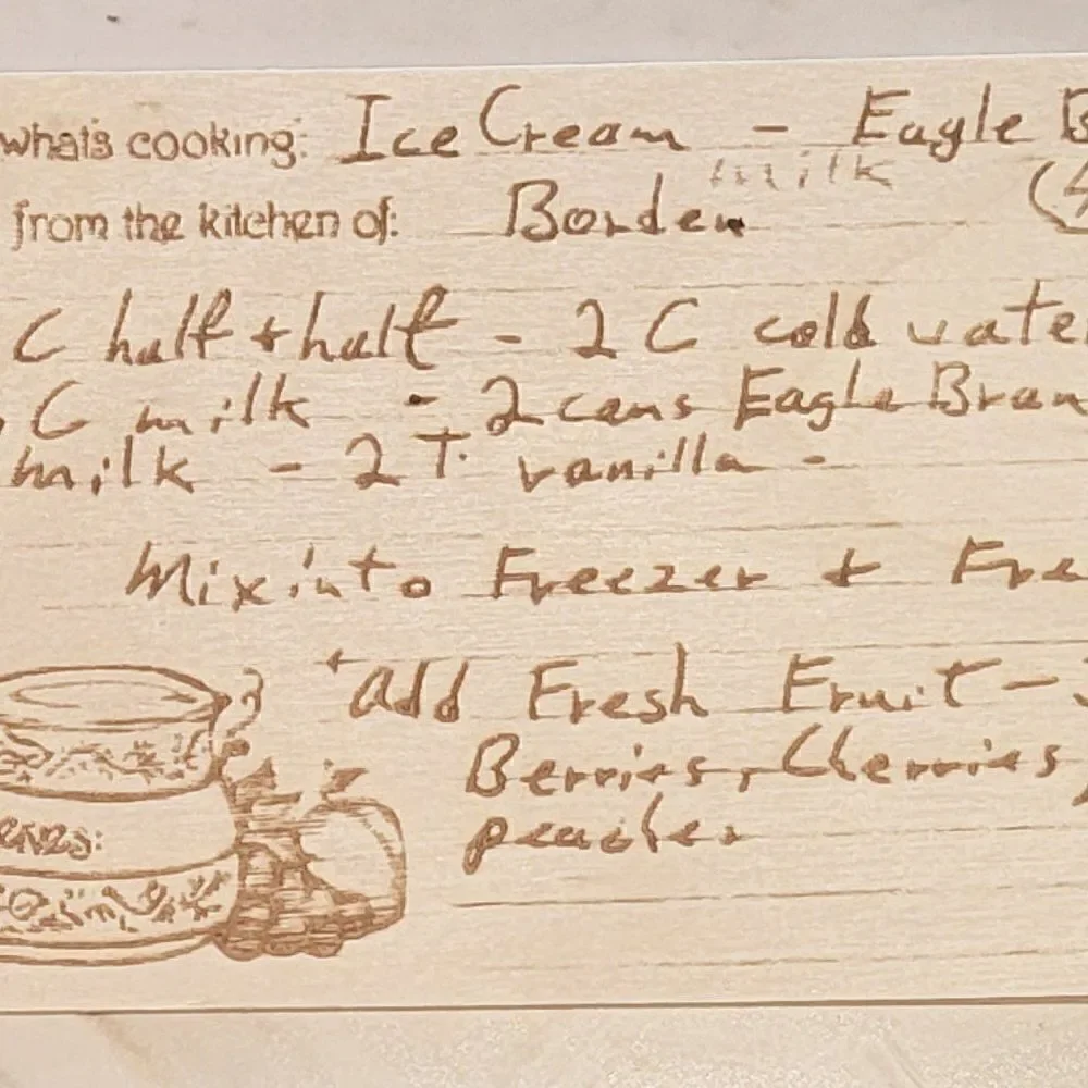 Engraved Handwritten Recipe Wood Card  - Personalized Grandma's Recipe Card